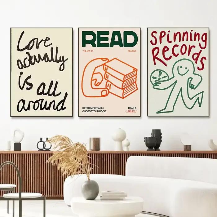 1 tableau sur toile, affiche d'art abstrait avec illustration dessinée à la main