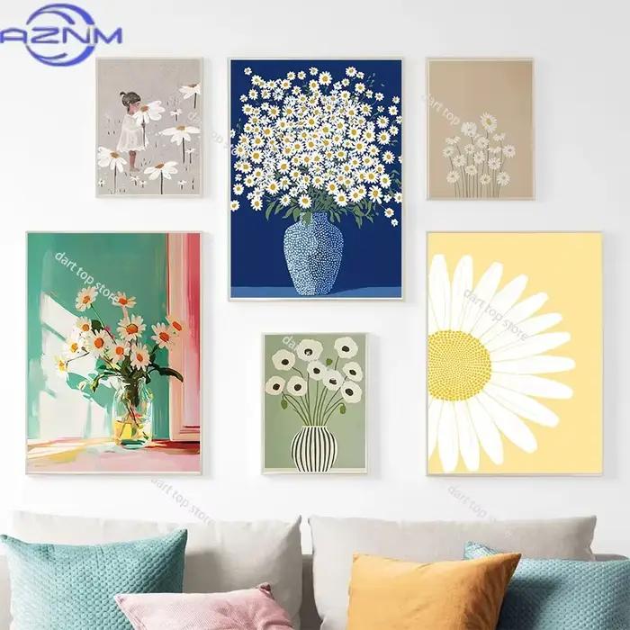 Affiche murale décorative bohème avec impression florale, art floral printemps/été, décoration pour chambre, salon, cadeau
