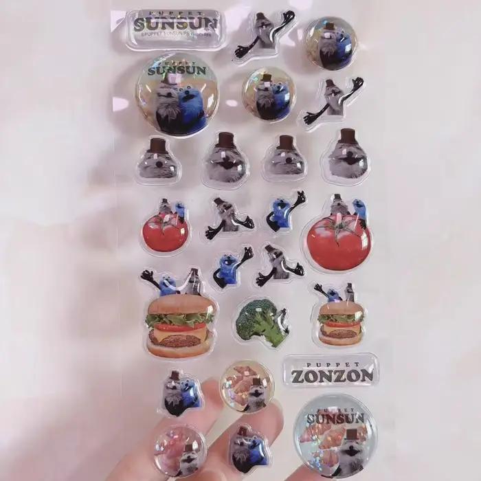 Autocollant transparent en relief 3D style rétro alimentaire dessin animé