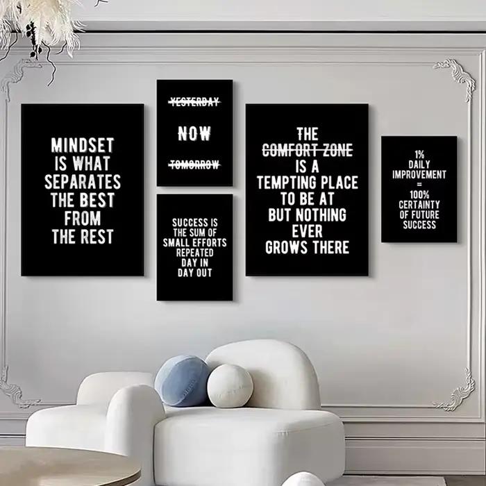 1 peinture sur toile, lettres inspirantes en noir et blanc