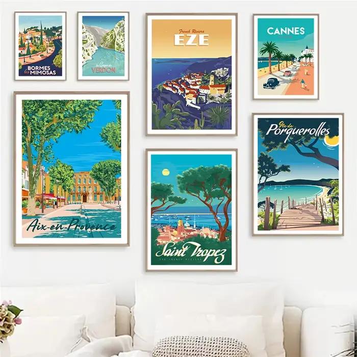 Affiche de voyage de paysage de plage de Provence de Riviera française