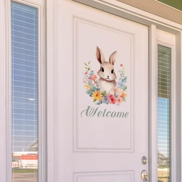 Autocollant de bienvenue lapin de Pâques pour porte