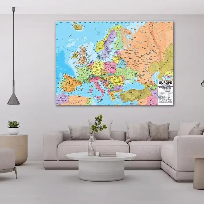 Affiche murale Non tissée décorative de carte européenne en anglais avec peinture artistique détaillée