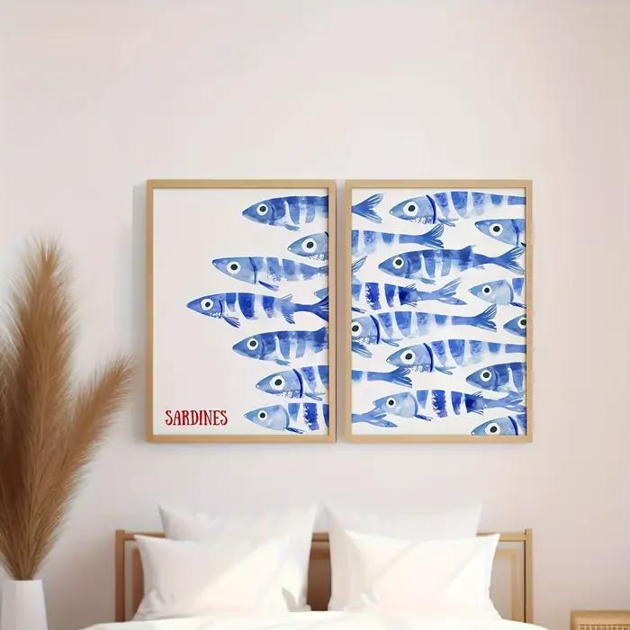 Affiche en toile de sardine bleue rétro