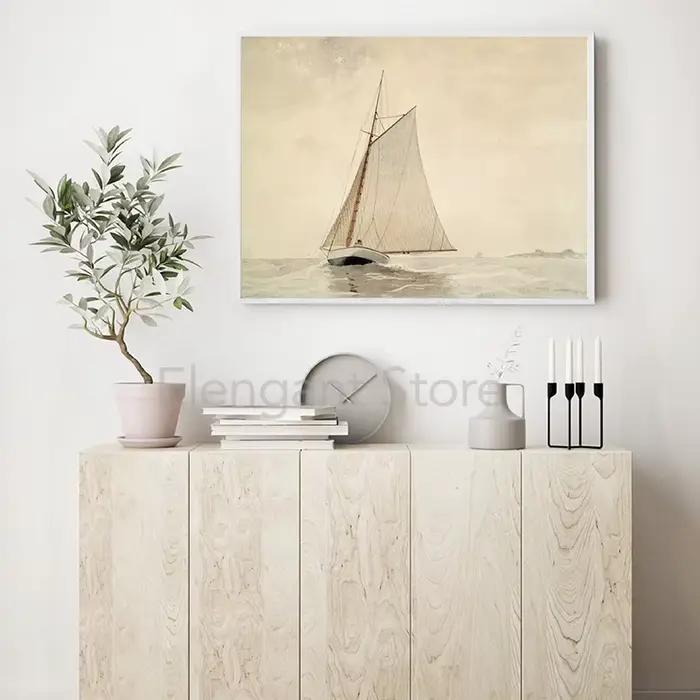 Peinture aquarelle sur toile de paysage marin Vintage