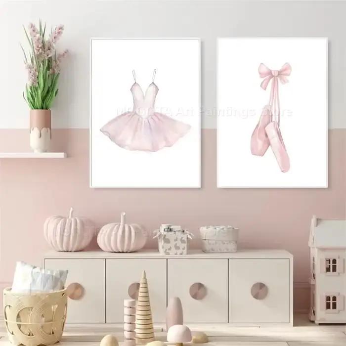 Ballerine Alphabet numéro chaussures robe couronne papillon pépinière mur Art toile peinture affiche et impression photos fille chambre décor