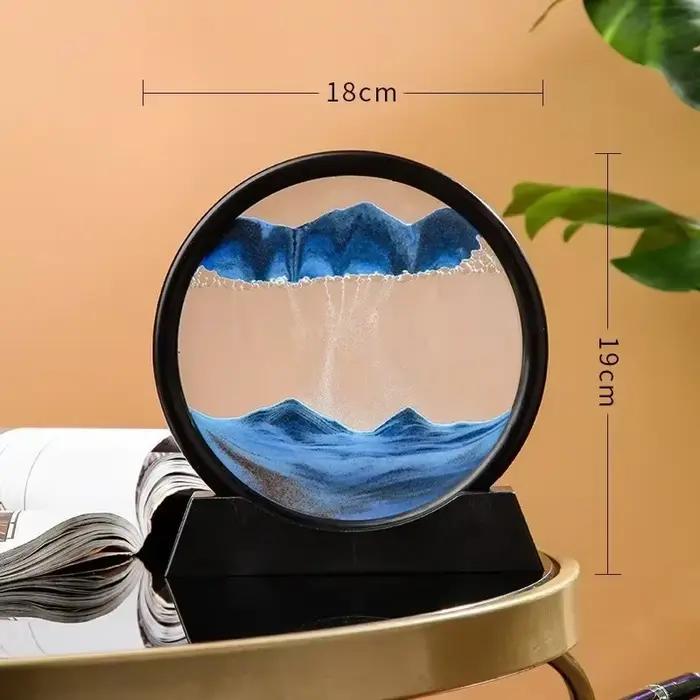 Sablier 3D sables mouvants rond verre mer profonde paysage de sable mobile