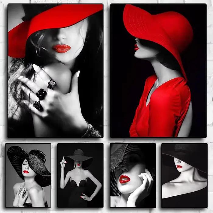 Affiche et impression de femme à lèvres rouges élégantes
