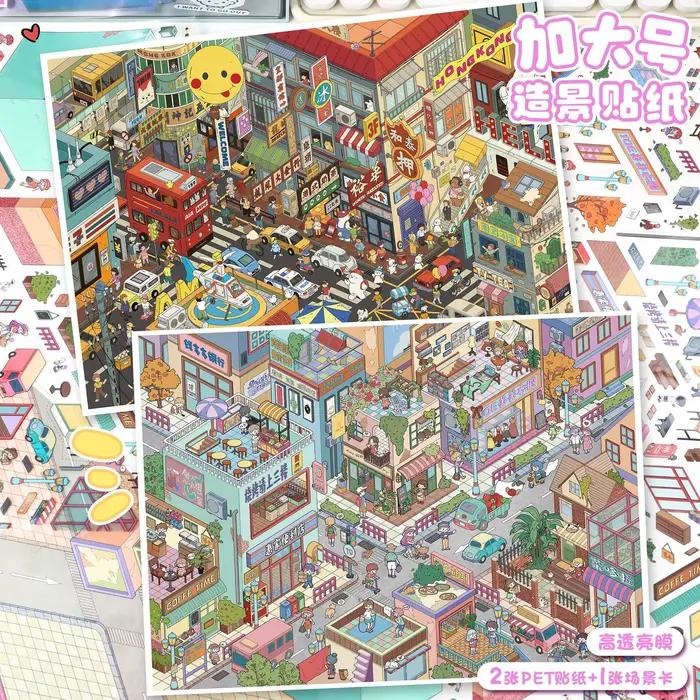 Autocollant 3D Paysage Urbain Coloré Kawaii