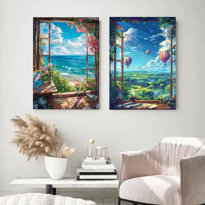 Affiche de paysage d'été de bord de mer de dessin animé moderne