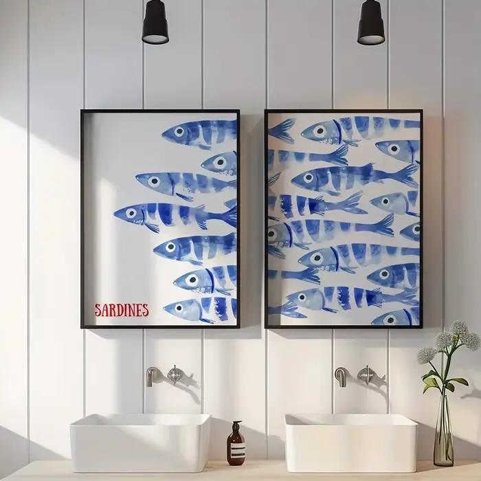 Affiche en toile de sardine bleue rétro