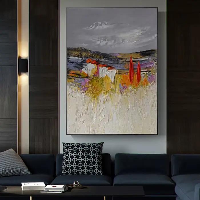 Peinture à l'huile sur toile grise jaune
