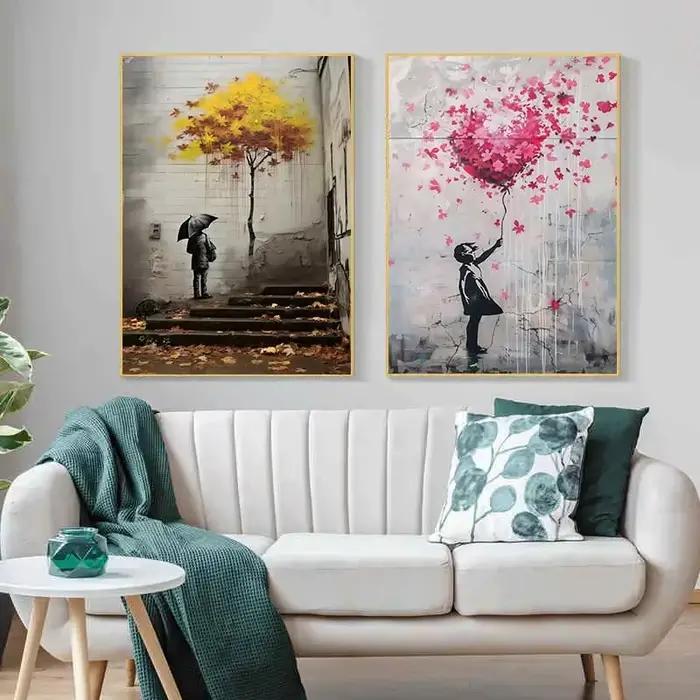Banksy Graffiti garçon fille avec ballon sur toile affiches imprime Pop Street mur Art peinture pour salon décor à la maison Cuadros