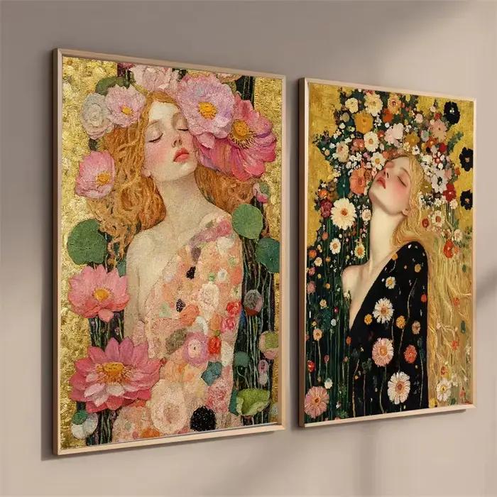 Affiche de femme de beauté avec couronne de pivoine