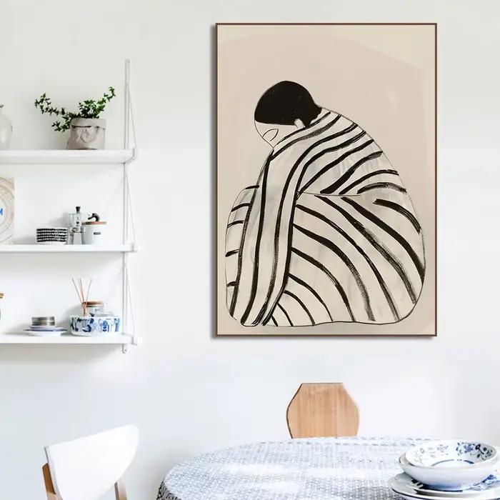 Toile de peinture de fleur de femme abstraite noire et blanche