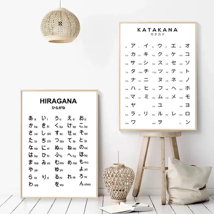 Hiragana et Katakana graphique Art noir blanc Alphabet japonais affiche japon photo toile peinture et impression pour chambre décor à la maison