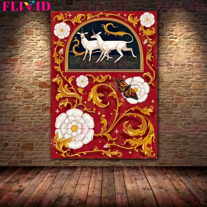 Licorne cheval médiéval Wicca lune sorcière mur Art toile peinture décor affiche et impressions pour salon Art