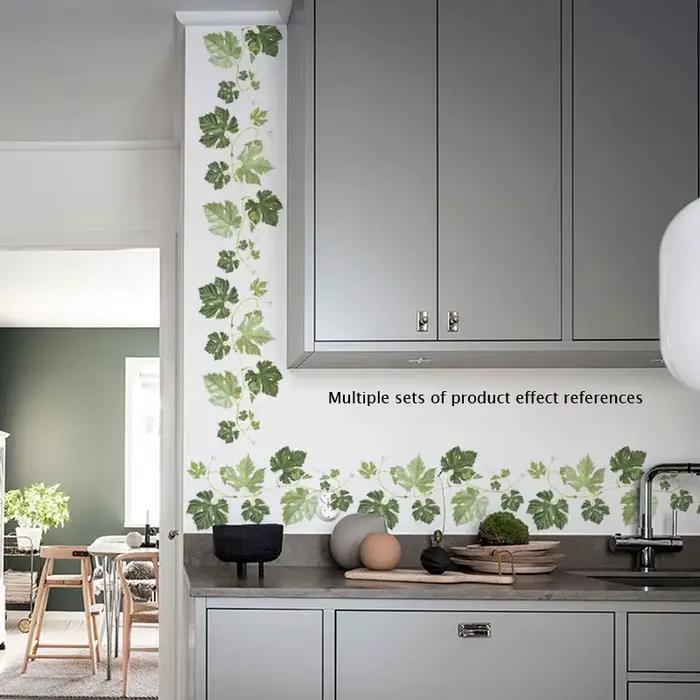 Autocollants muraux de plinthe motif feuille de vigne verte pour chambre et salon
