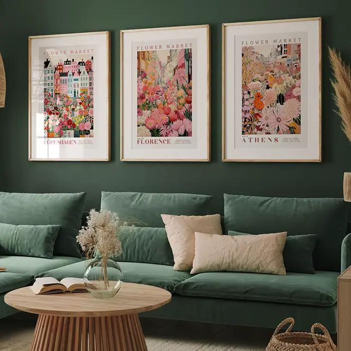 Lot de 3 affiches d'art sur toile modernes sur le thème du marché des fleurs