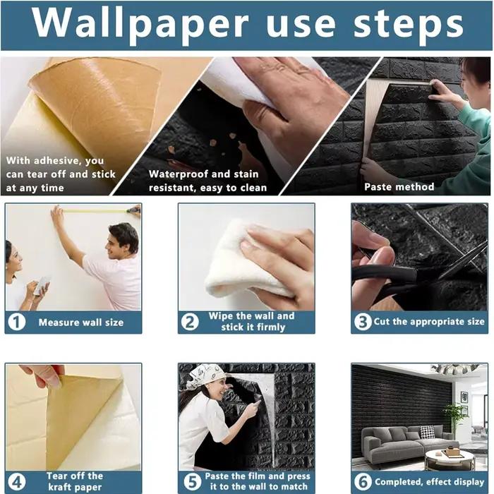 Autocollant de papier peint mural 3D avec mousse imperméable auto-adhésive