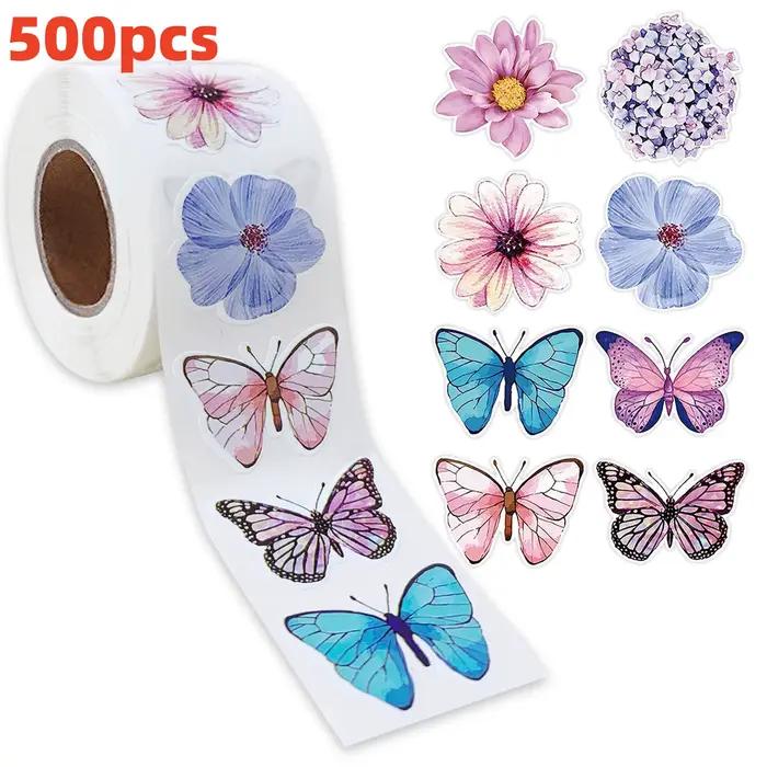 500 pièces papillon fleur autocollant 2.5 cm/1.0 pouces coloré