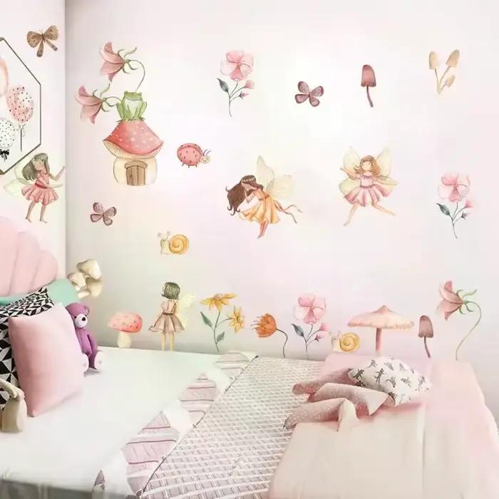Autocollants muraux féeriques colorés pour chambre de fille