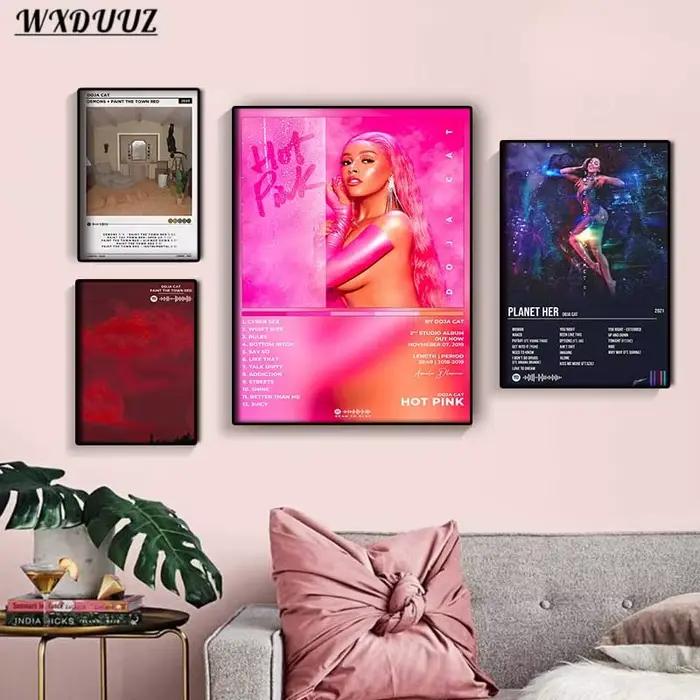 Doja chat unique Ep peinture la ville rouge affiche ensemble rappeur Album de musique planète ses Domons couverture toile impression Pop mur Art chambre déco