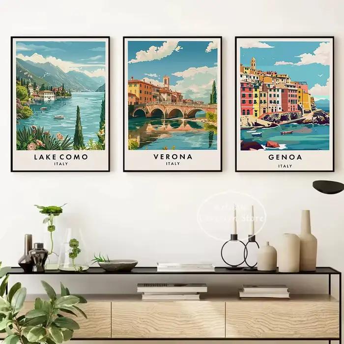 Aquarelle italie voyage villes italiennes côte Amalfi Alberobello Capri Tour affiche esthétique toile mur Art photos décor à la maison