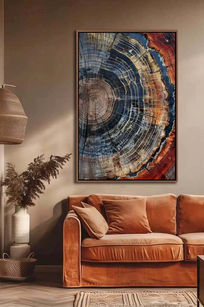 Art mural encadré avec anneau d'arbre