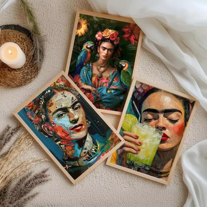 Affiche murale en toile de coton avec peinture et calligraphie Art Frida K-Kahlo