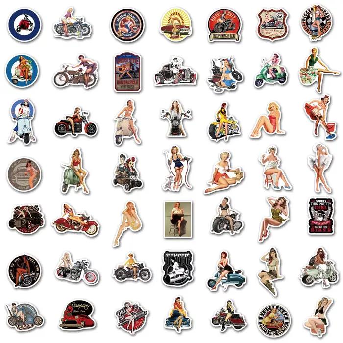 10/50/100 pièces rétro Pin Up filles autocollants Sexy femmes pour bricolage téléphone moto casque Scrapbooking ordinateur portable valise Skateboard