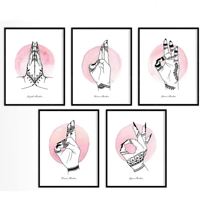 Mudras de Yoga henné pour mains, impression d'art