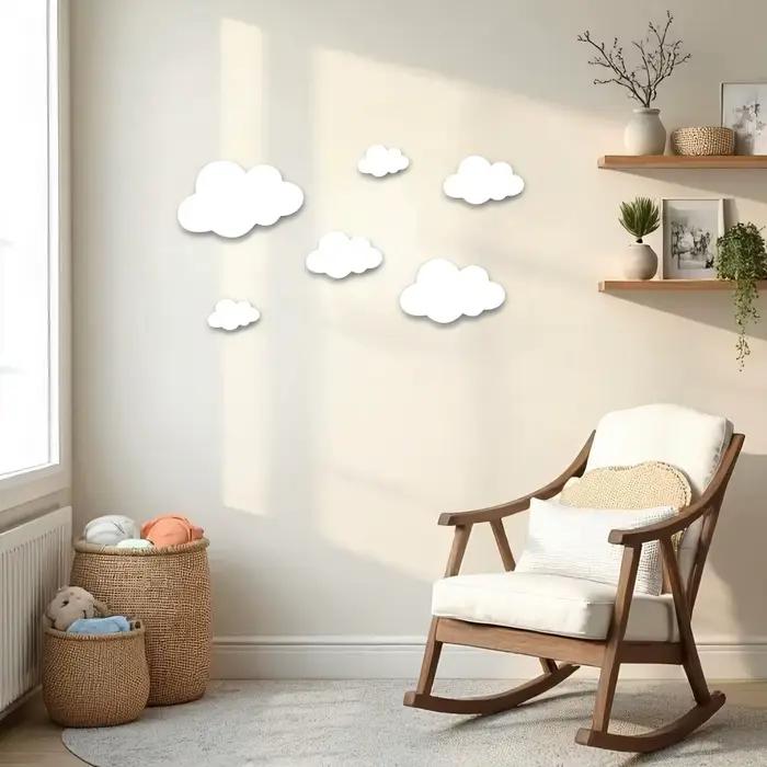 Lot de 3 décorations murales nuages en bois