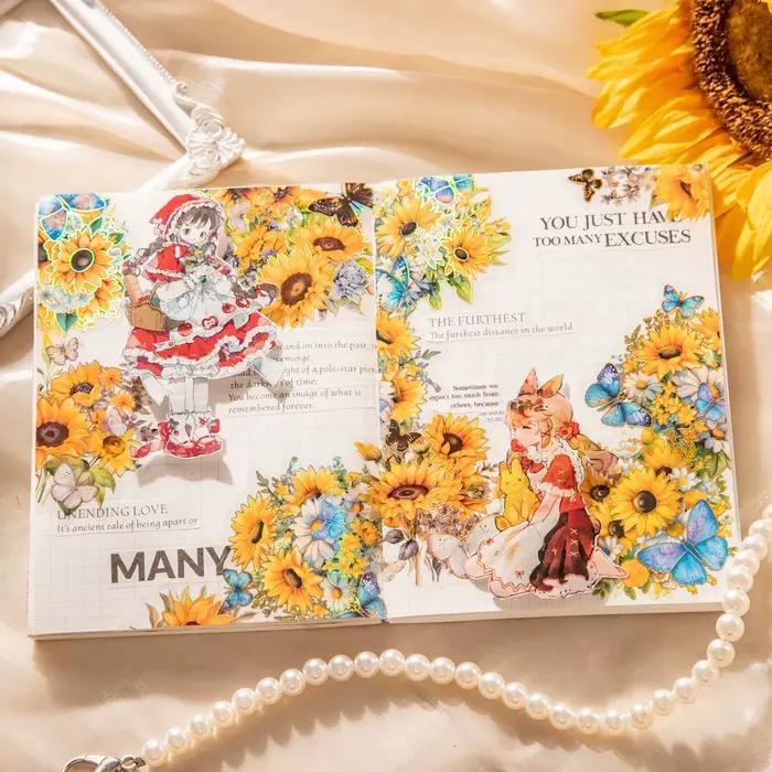 30 autocollants décoratifs en PET Série Soleil du Matin Tournesol pour DIY Scrapbooking Journal Collage Papeterie