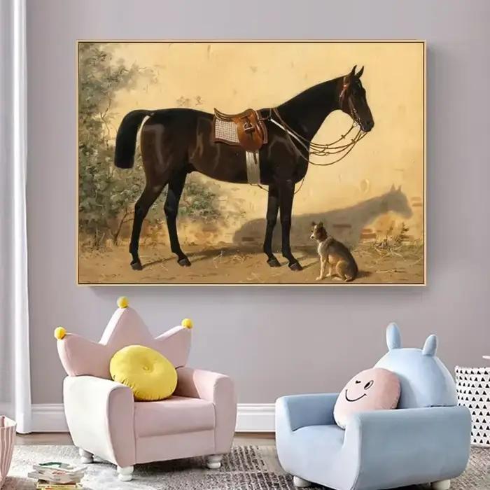 Affiche d'illustration d'art de cheval Vintage, peinture sur toile équestre, imprimés d'art mural, image pour salon rustique, décoration de la maison