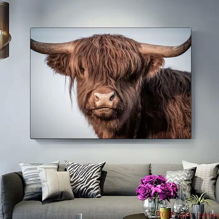 Peinture sur toile avec vache brune