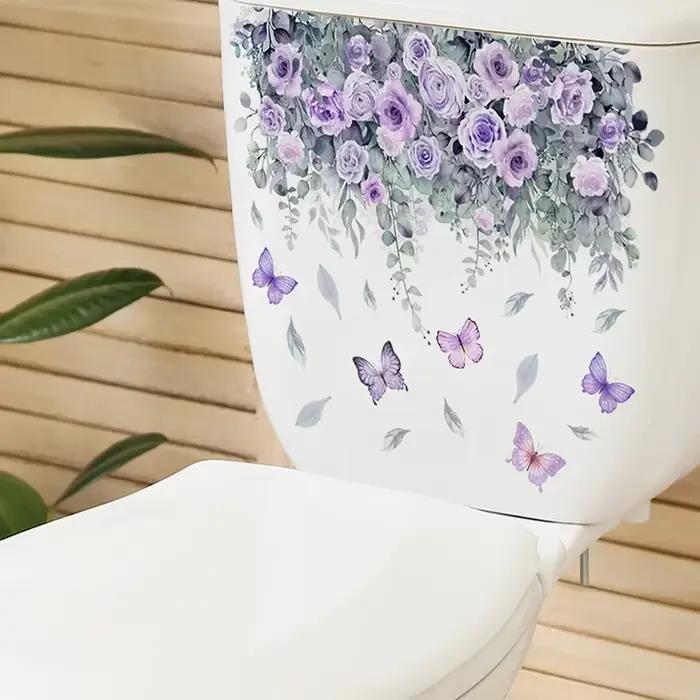 Autocollant mural plante fleur papillon, décor de salle de bains, toilettes, salon, armoire, décoration de la maison, autocollants d'embellissement, Mura auto-adhésif