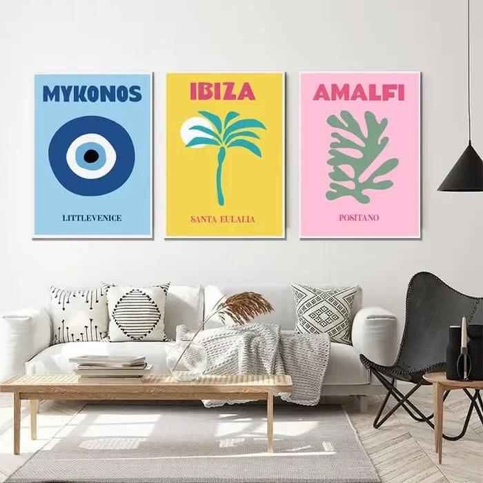 Mykonos Ibiza Miami Bondi Amalfi St.tropez coloré toile peinture voyage impression abstraite affiche murale nordique mur Art décor