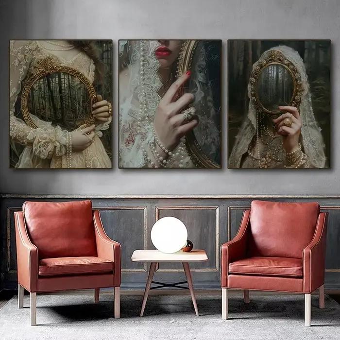 Tableaux sur toile de femmes victoriennes maximalistes, portraits d'art baroque, affiches de mode rétro, décorations murales pour la maison
