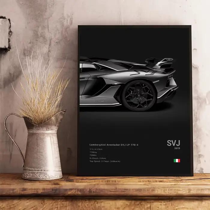 Affiches de voitures célèbres noires sans cadre, impressions de supercars et de voitures de sport pour salon, peinture sur toile, art mural, décoration intérieure, murale
