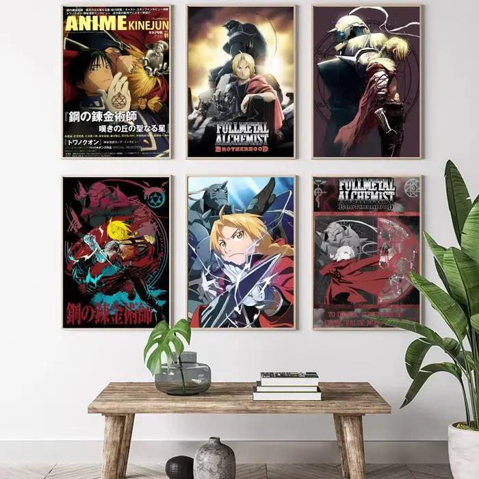 Affiche sur toile HD avec peinture et calligraphie de l'anime Fullmetal Alchemist, décoration esthétique pour salon, chambre à coucher, bar