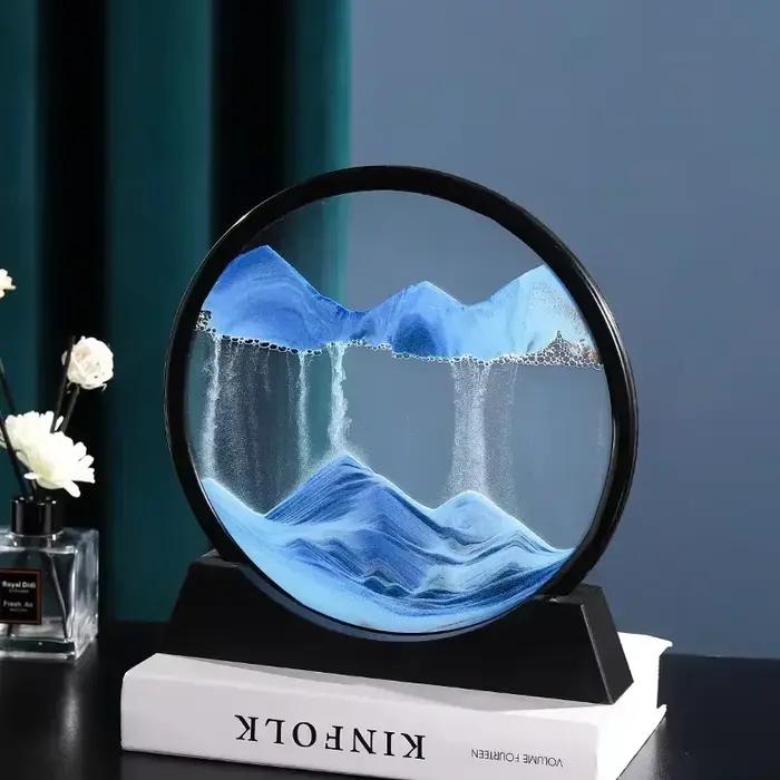 Tableau d'art en sable mouvant 3D rond en verre