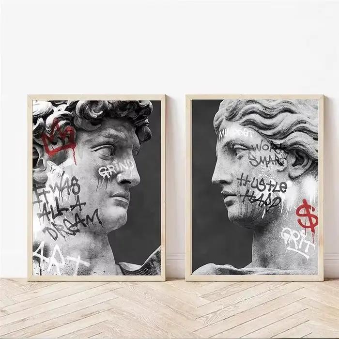Statue de David Graffiti Art toile peinture tête