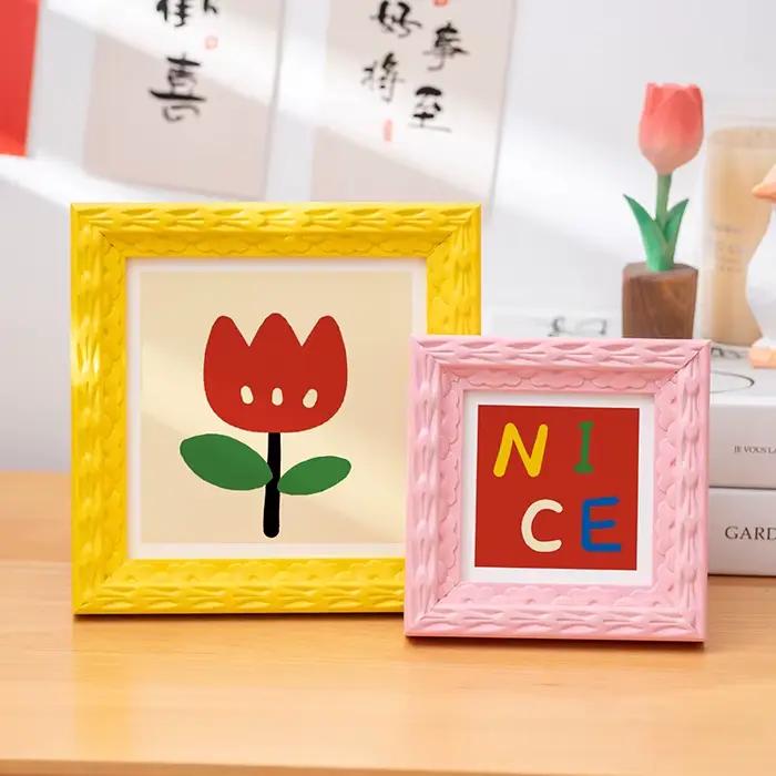 Cadre Photo coloré 5 pouces-A4 carré maison enfants chambre bricolage décor cadres élégant œuvre affichage rose/jaune