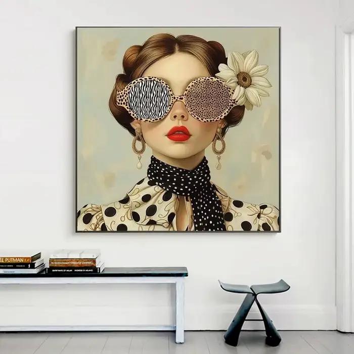 Lunettes femme avec fleurs nordique Boho mur Art toile peinture papillon avec fille Portrait affiche pour salon décor à la maison