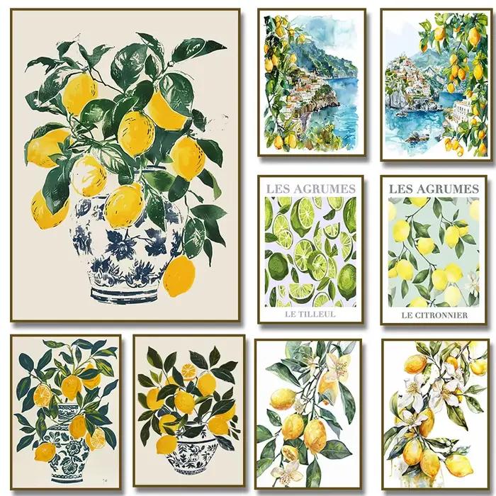 Affiche de paysage urbain côtier d'arbre citron