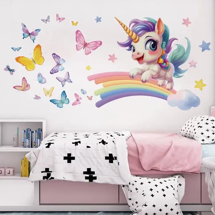 Autocollant mural licorne en vinyle pour enfant