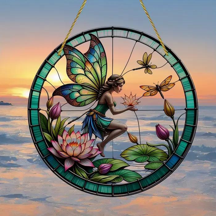 Décoration murale ronde en acrylique style vitrail
