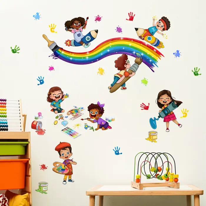 Autocollants muraux imprimés de palmiers Graffiti joyeux enfance