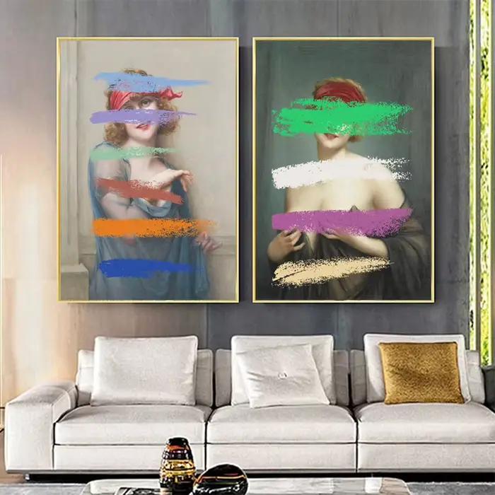 Figurine vintage classique femme nue peinture à l'huile abstraite sur toile affiches d'art murales et imprimés photos décoration de salon
